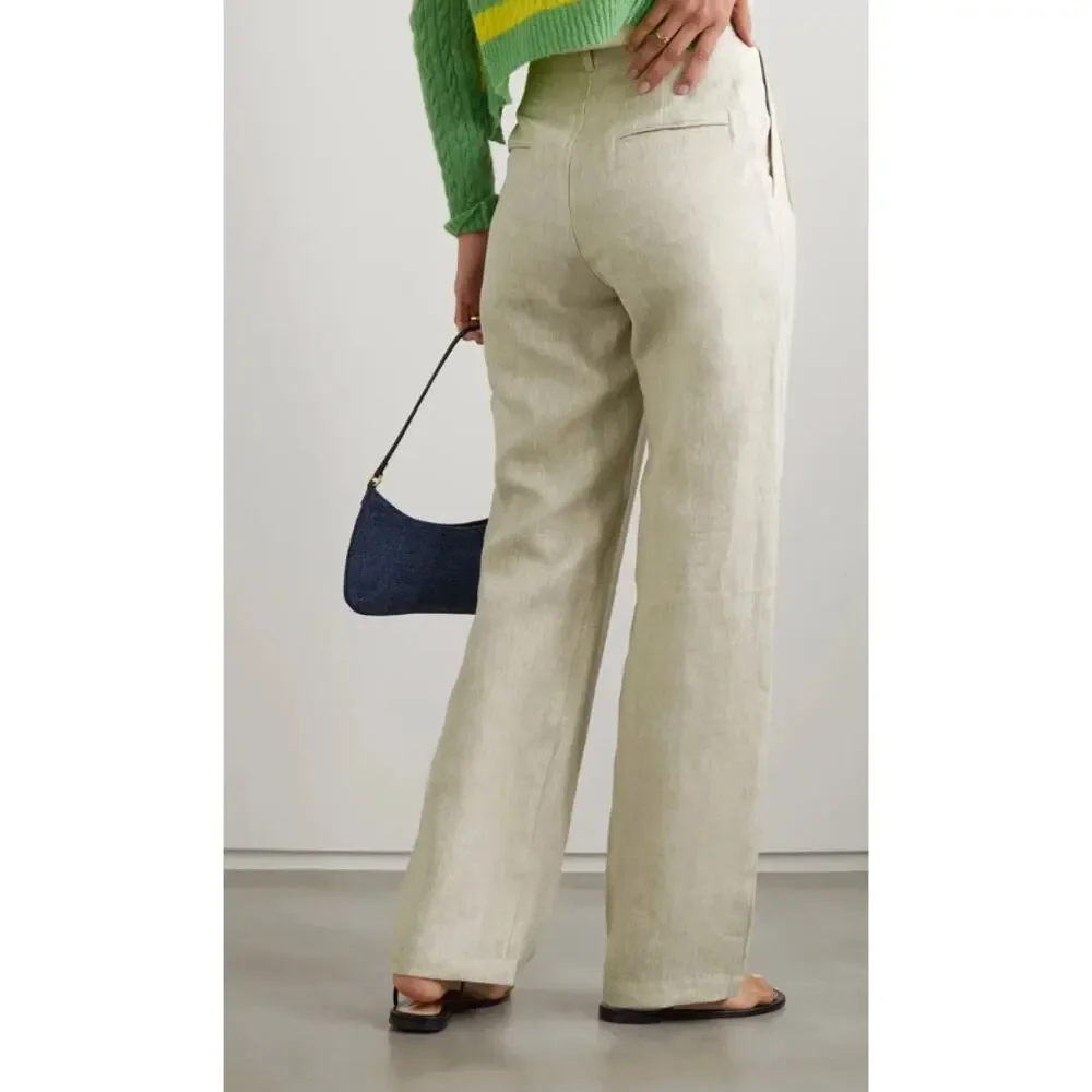 Reformation Pants 2 Mason Linen Pleated Wide Leg Beige Casual Summer Office Work